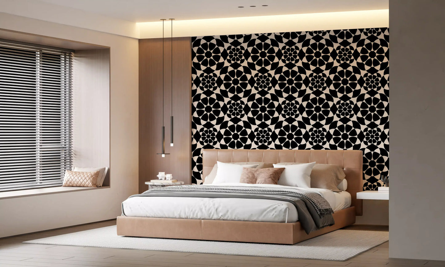 Geometric Monochrome Circle Grid Wallpaper⁠