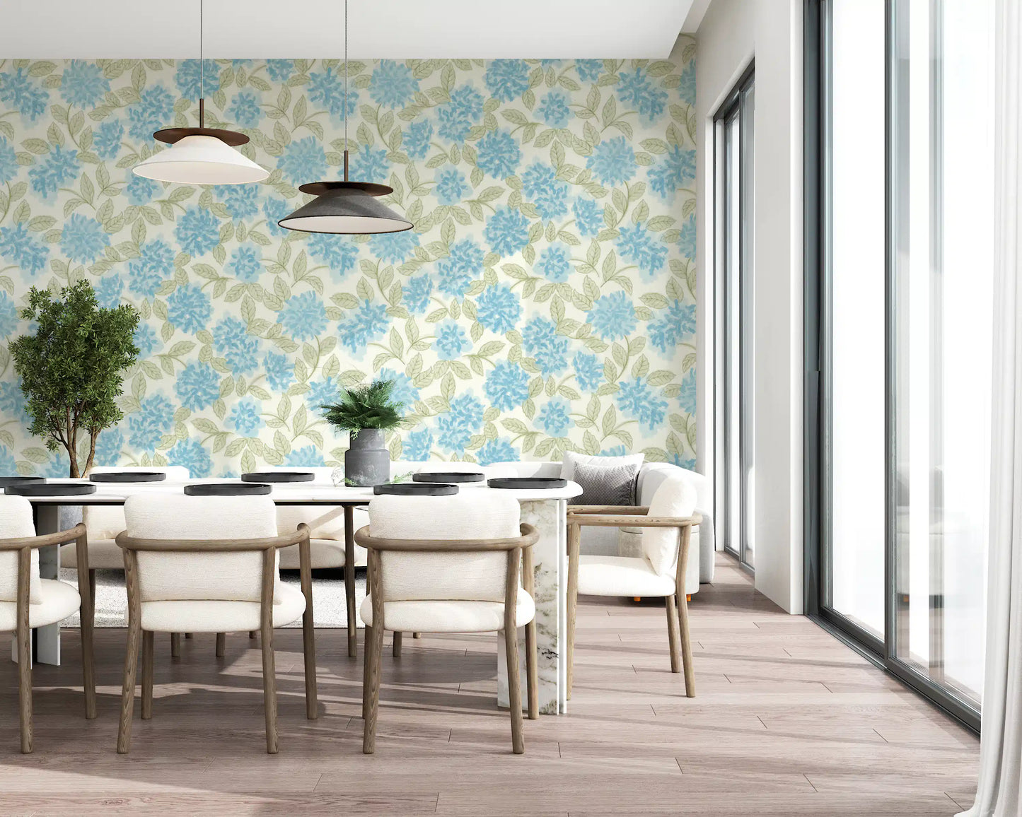 Blue Hydrangea Watercolor Bloom Wallpaper⁠