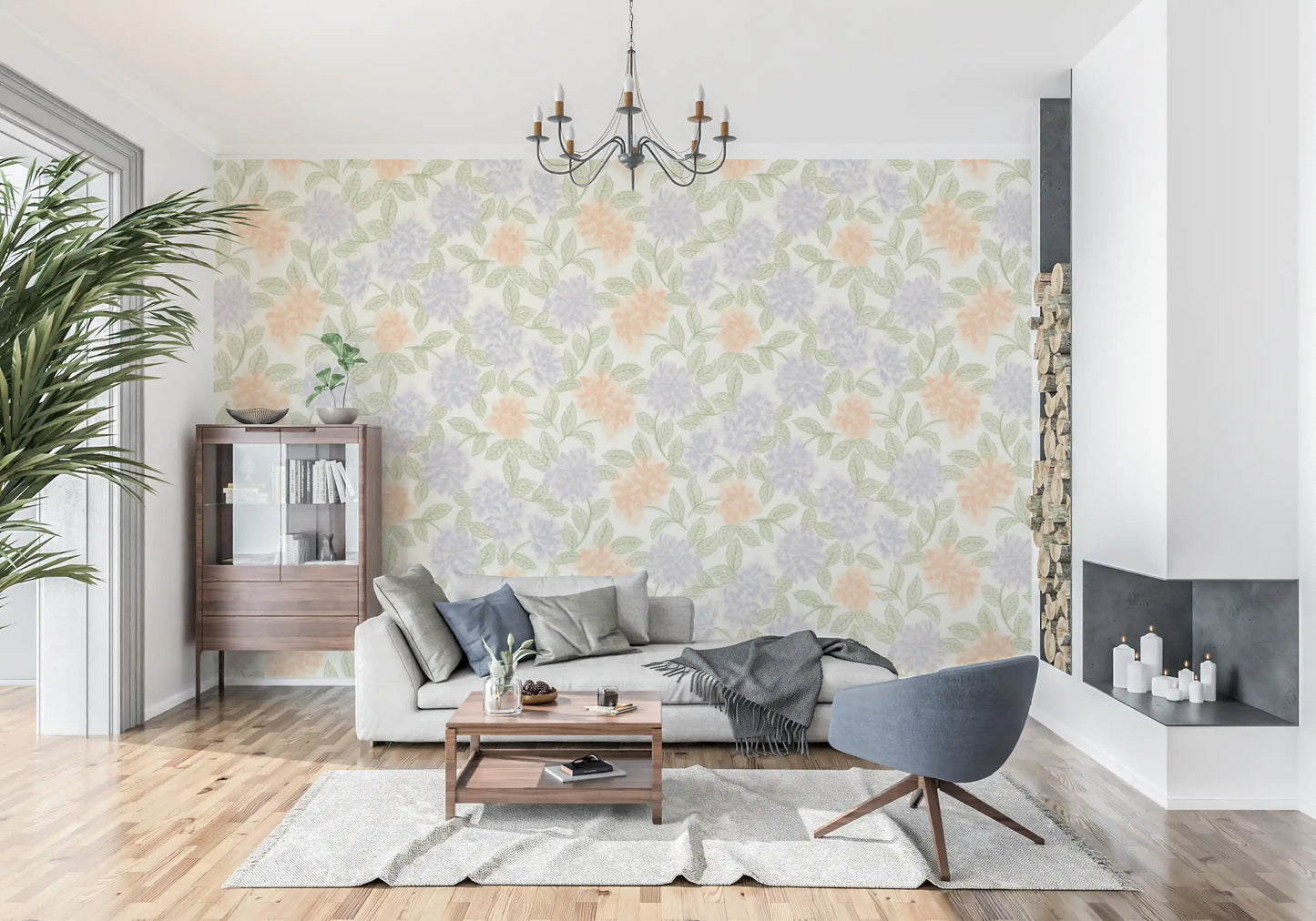 Blush and Periwinkle Garden Sketch Wallpaper⁠