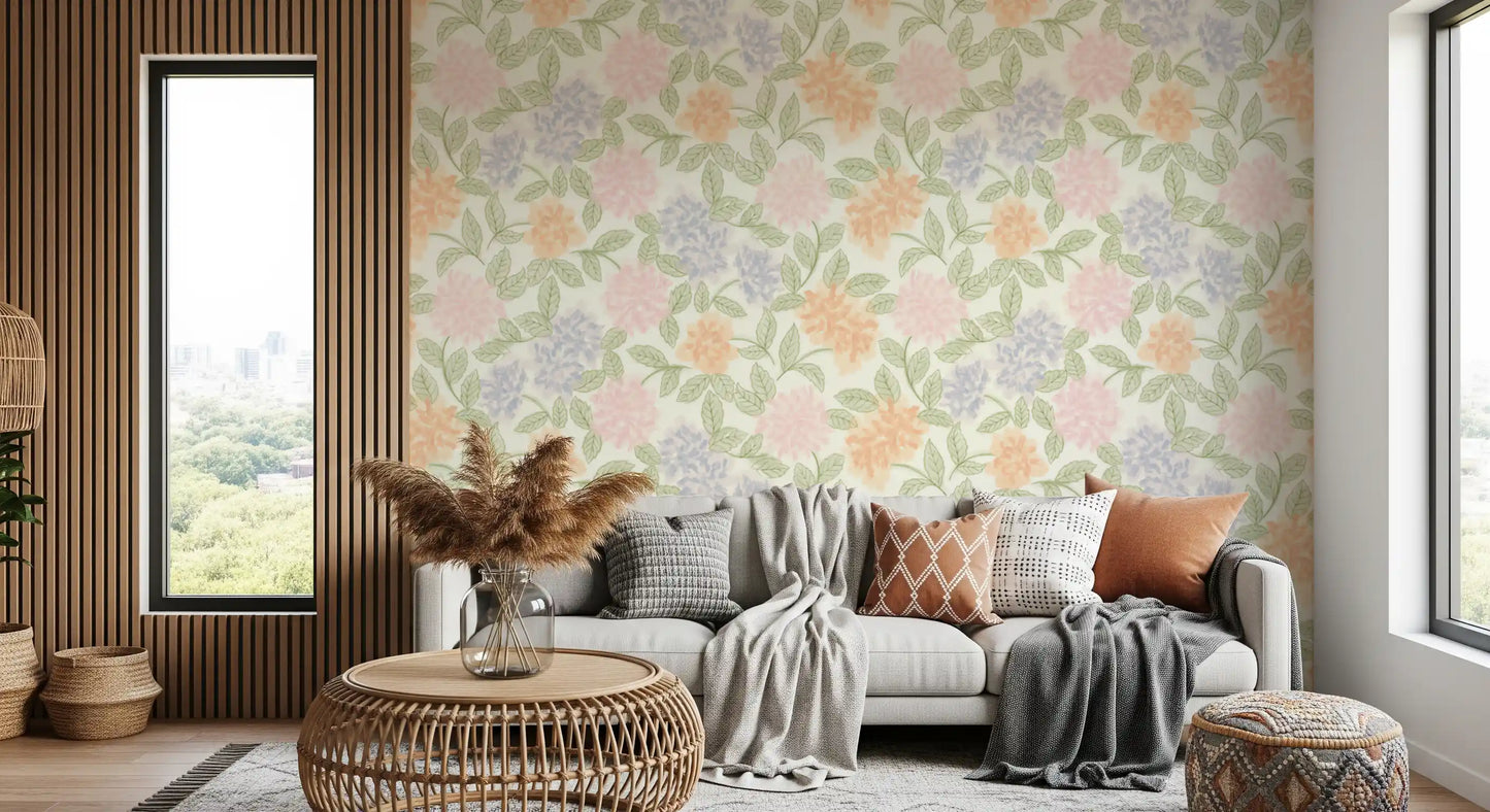 Whimsical Botanical Sketch Pattern Wallpaper⁠
