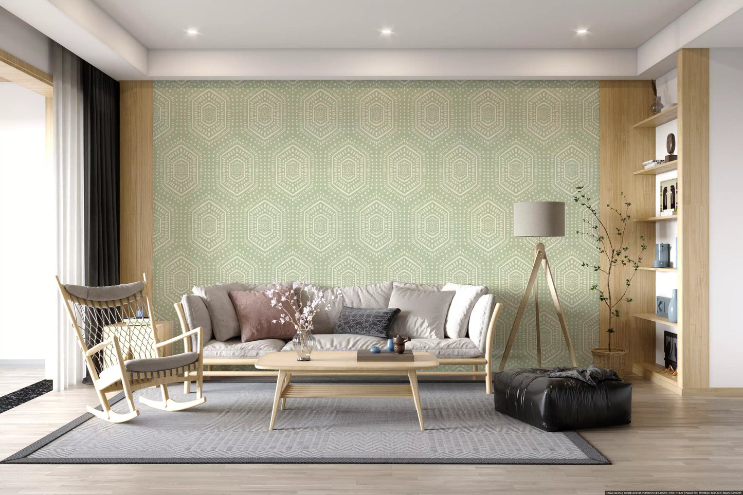 Boho Painted - Abstract Mudcloth Hexagons Tribal Geometric Pattern Chopped Dill Wallpaper⁠