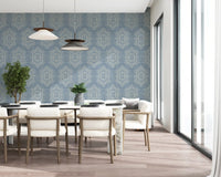 Boho Painted - Abstract Mudcloth Hexagons Tribal Geometric Pattern Jeans Jacket Blue Wallpaper⁠