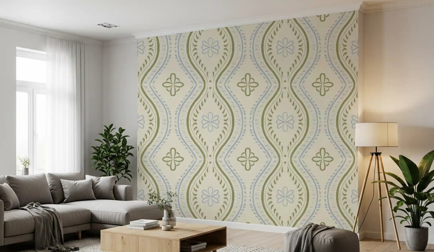 Faded Ogee Damask - Timiless French Country Wallpaper⁠