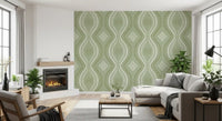 Faded Ogee Damask - Grandmillennial Green Wallpaper⁠