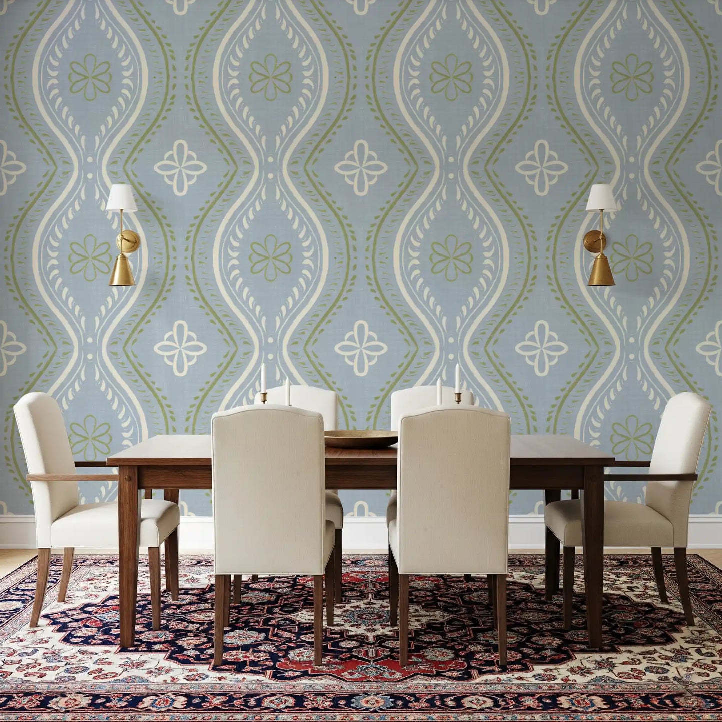 Faded Ogee Damask - Classic French Country Wallpaper⁠
