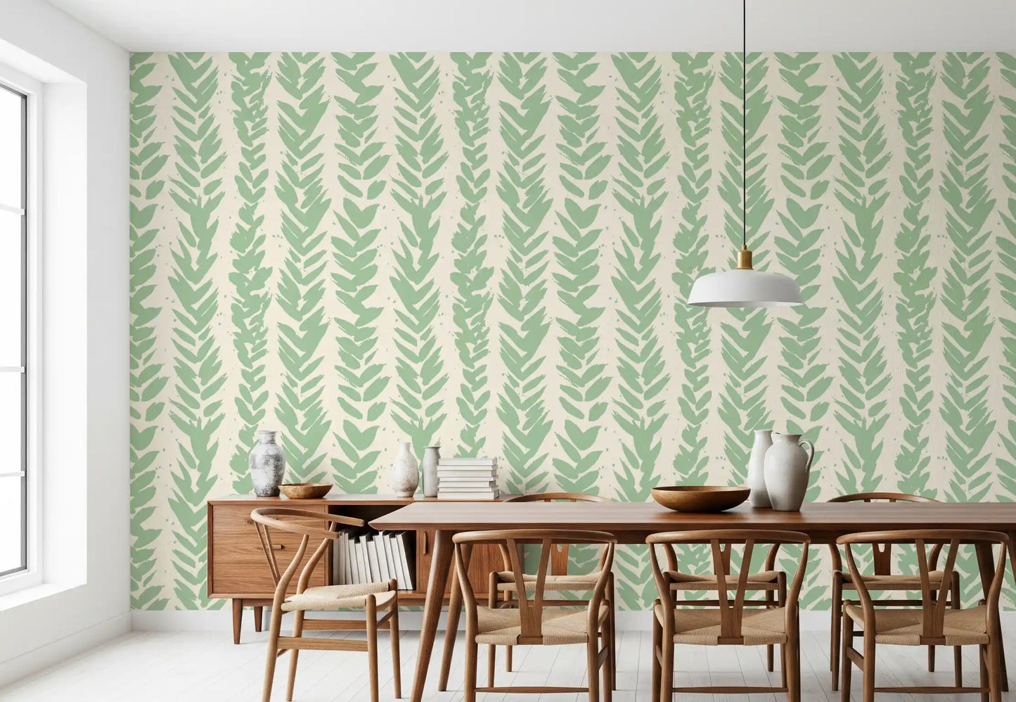 Sage Brushstroke Herringbone Wallpaper⁠