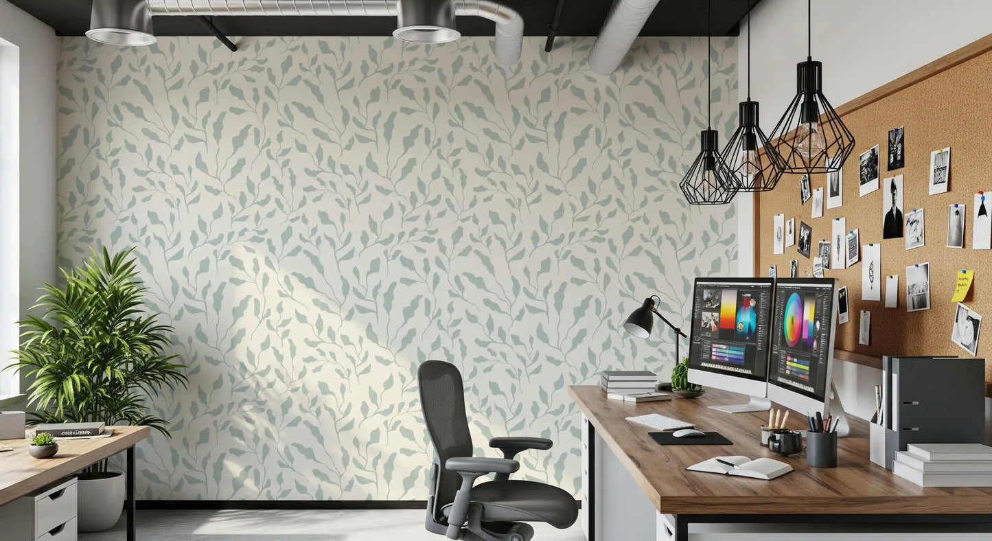 Cream and Sage Leaf Repeat Wallpaper⁠