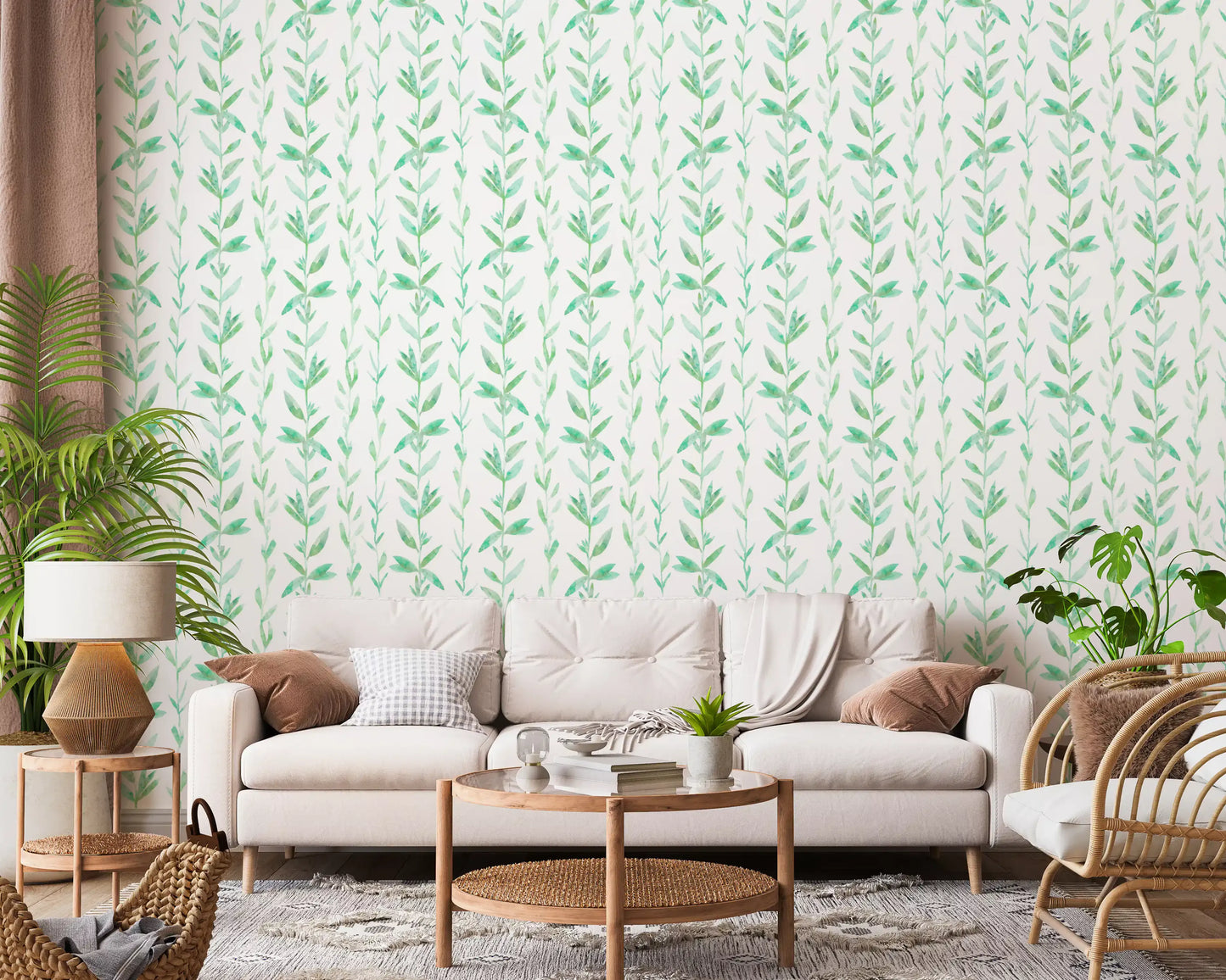 Watercolor Vertical Fern Vine Trail Wallpaper⁠