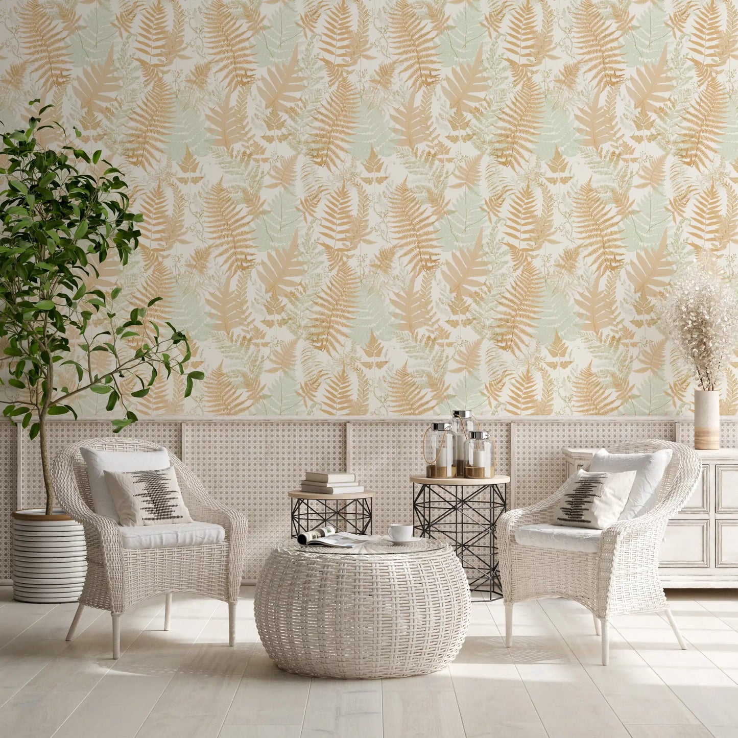 Sun-Drenched Woodland Ferns Wallpaper⁠