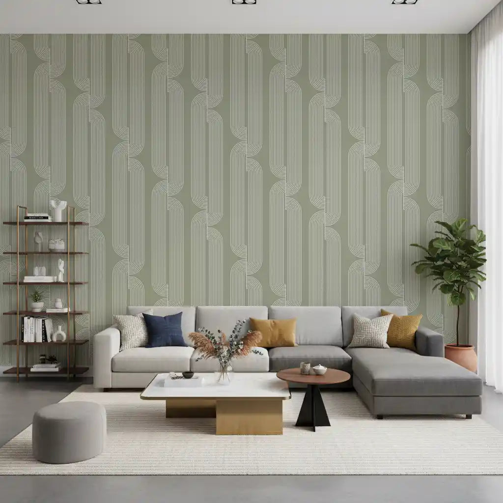Sage Green Linear Flow Wallpaper⁠