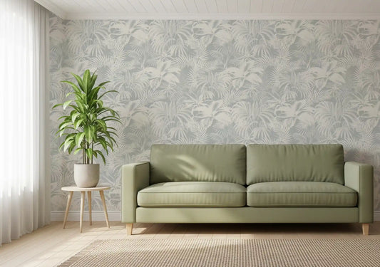 Monochromatic Tropical Palm Foliage Wallpaper⁠