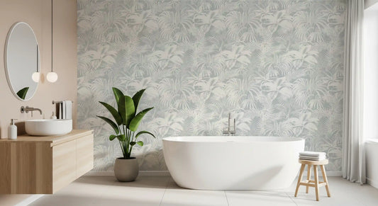 Monochromatic Tropical Palm Foliage Wallpaper⁠