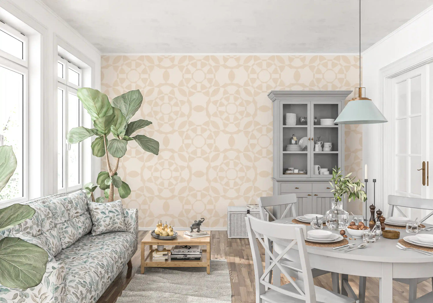 Cream Geometric Arcs Wallpaper⁠