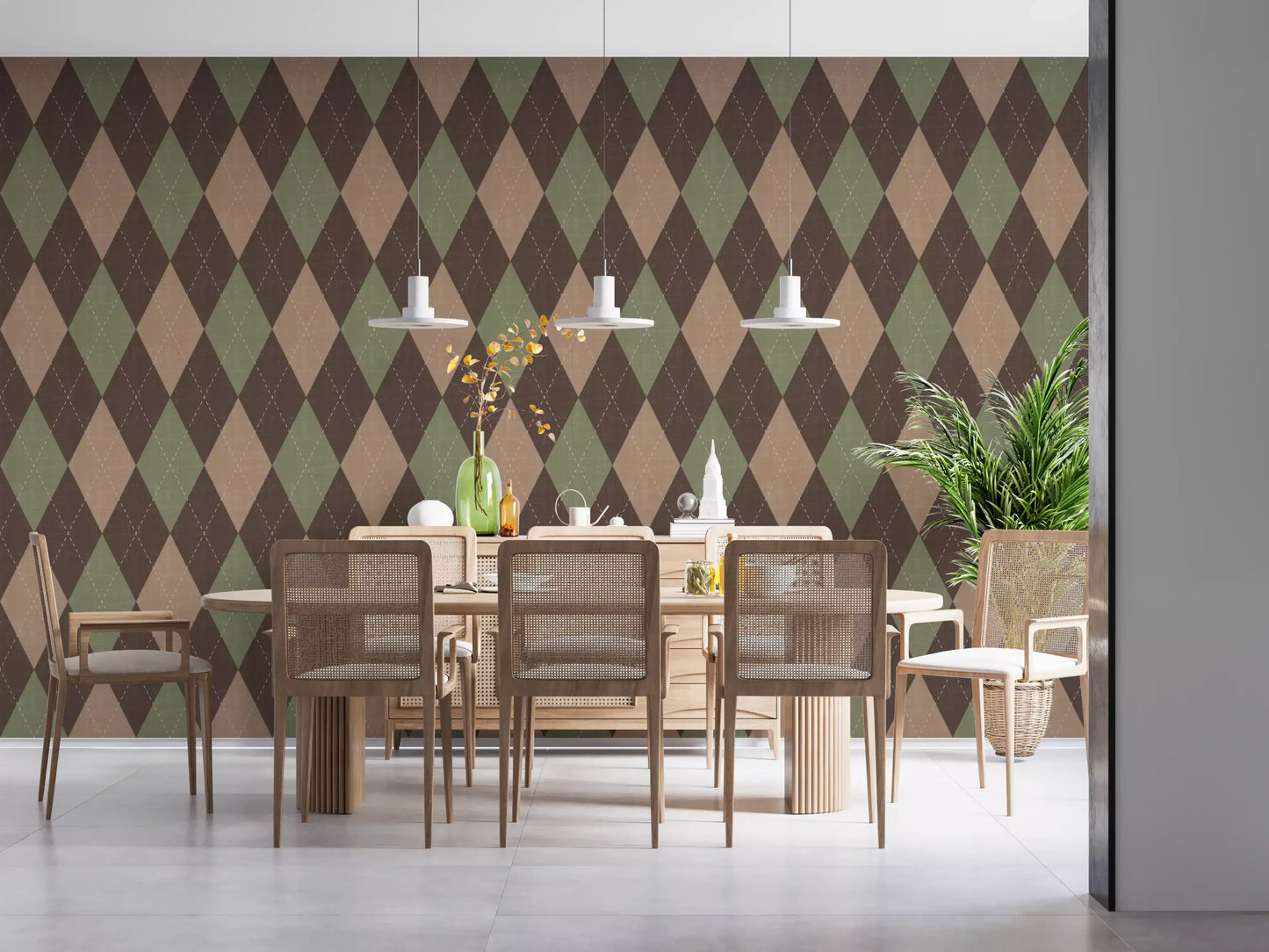Winter Heritage - Argyle Harlequin Geometric Timeless - Soft Muted Hue Wallpaper⁠