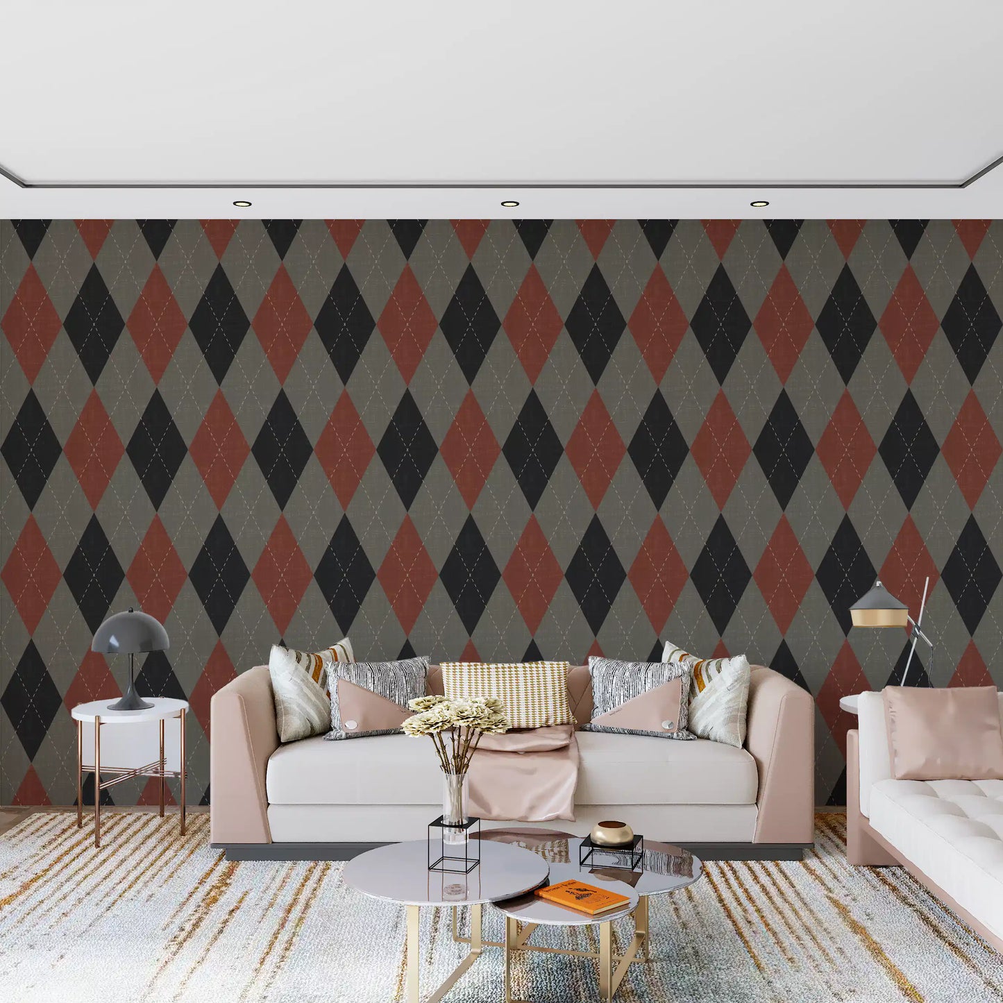 Winter Heritage - Argyle Harlequin Geometric Timeless - Deep Bold Shade Wallpaper⁠