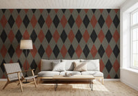 Winter Heritage - Argyle Harlequin Geometric Timeless - Deep Bold Shade Wallpaper⁠