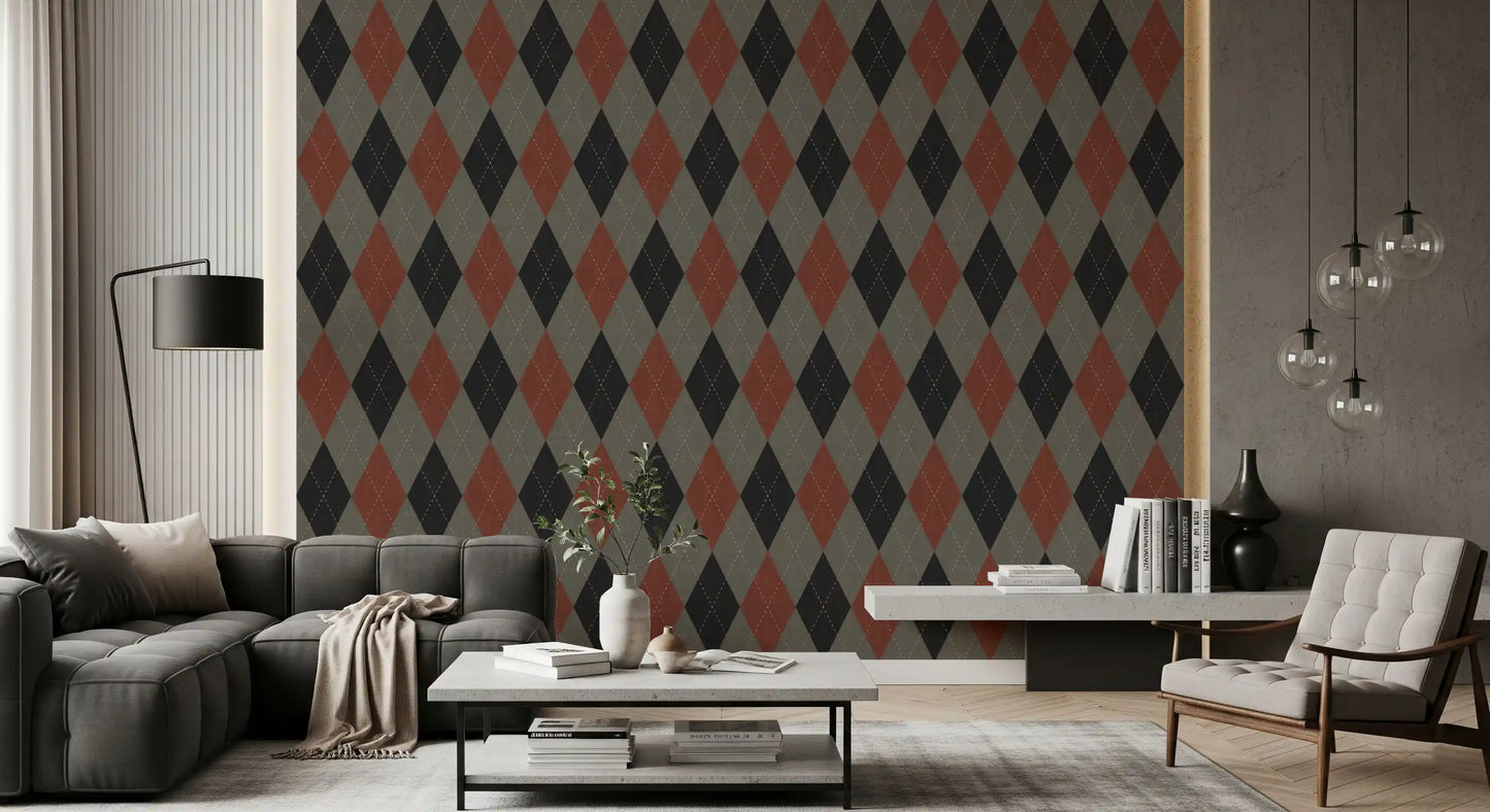 Winter Heritage - Argyle Harlequin Geometric Timeless - Deep Bold Shade Wallpaper⁠