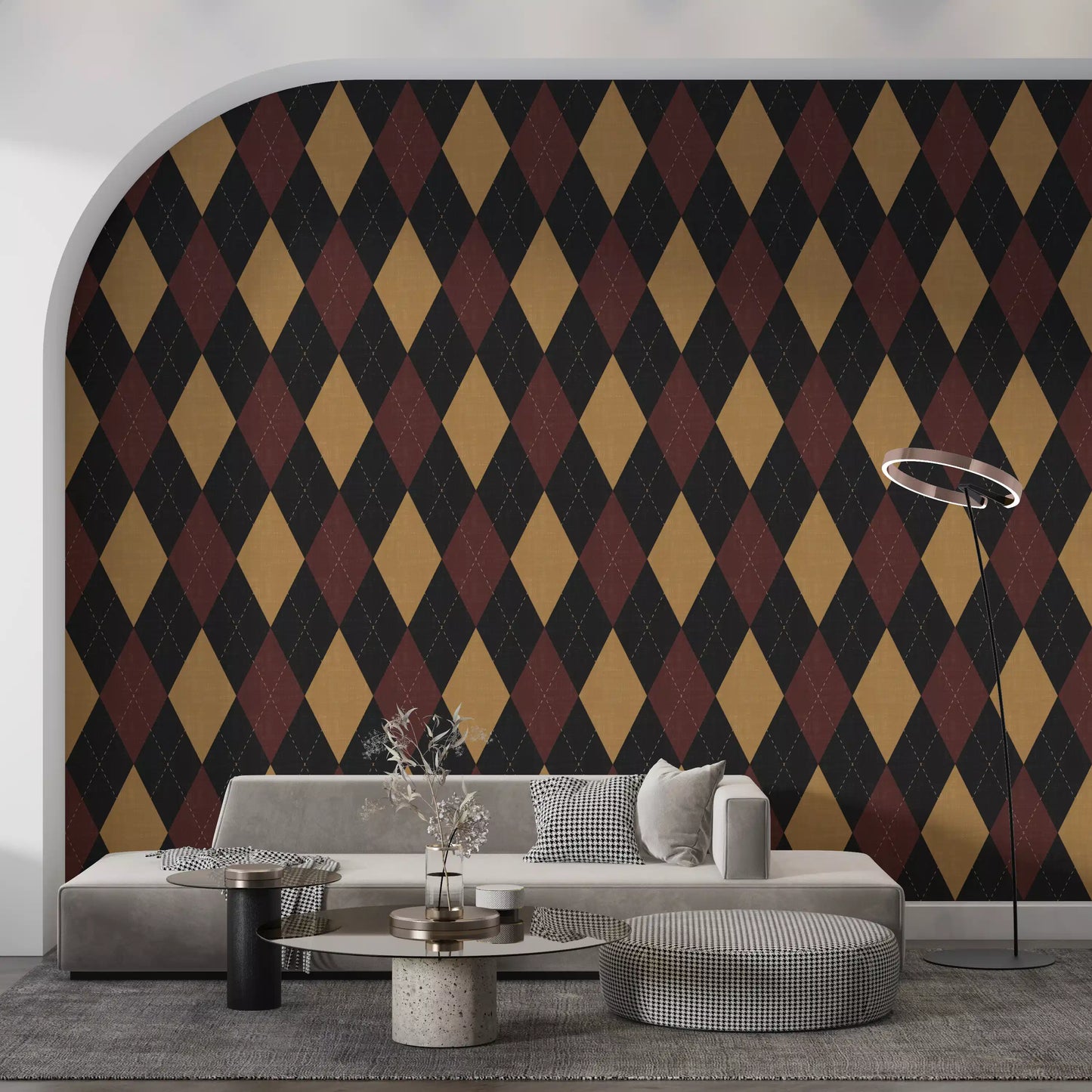 Winter Heritage - Argyle Harlequin Geometric Timeless - Dark Moody Mix Wallpaper⁠