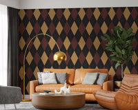 Winter Heritage - Argyle Harlequin Geometric Timeless - Dark Moody Mix Wallpaper⁠