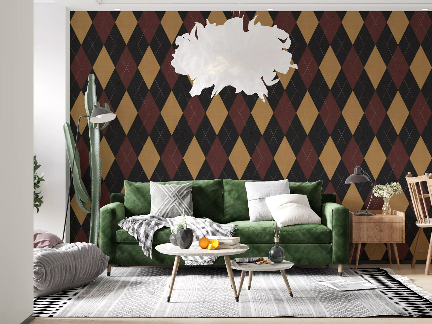 Winter Heritage - Argyle Harlequin Geometric Timeless - Dark Moody Mix Wallpaper⁠
