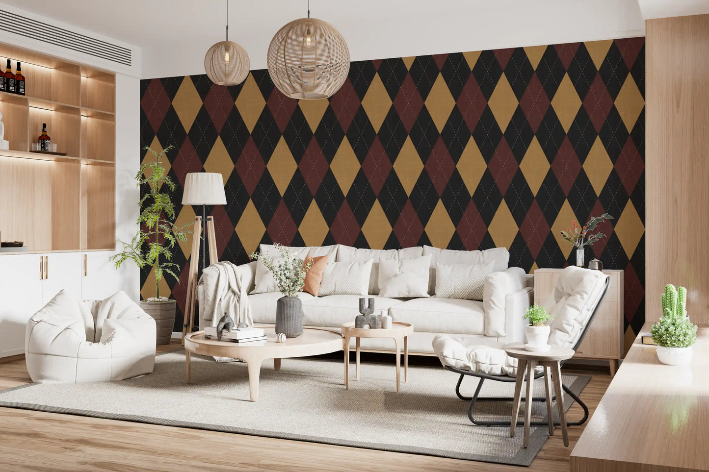 Winter Heritage - Argyle Harlequin Geometric Timeless - Dark Moody Mix Wallpaper⁠
