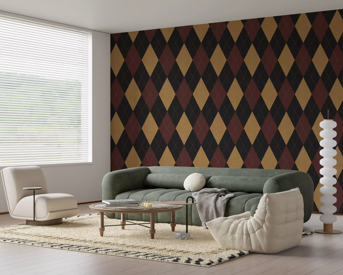 Winter Heritage - Argyle Harlequin Geometric Timeless - Dark Moody Mix Wallpaper⁠