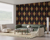 Winter Heritage - Argyle Harlequin Geometric Timeless - Dark Moody Mix Wallpaper⁠