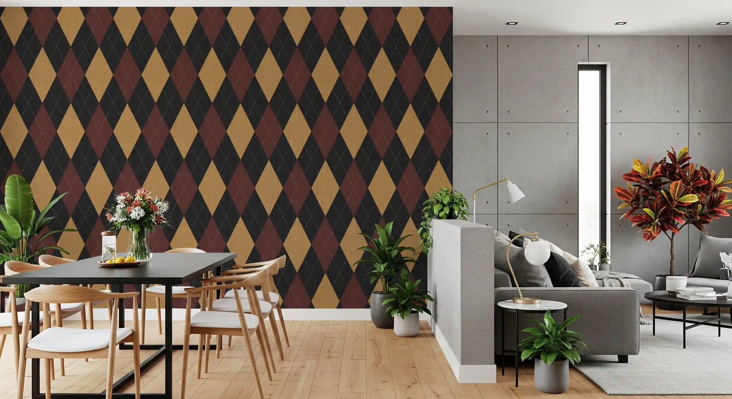 Winter Heritage - Argyle Harlequin Geometric Timeless - Dark Moody Mix Wallpaper⁠