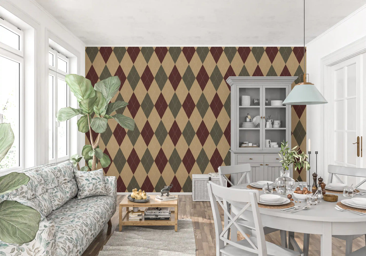 Winter Heritage - Argyle Harlequin Geometric Timeless - Rich Warm Tones Wallpaper⁠