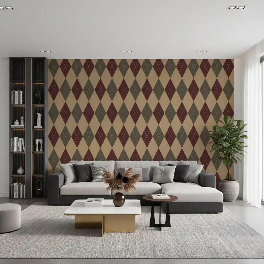 Winter Heritage - Argyle Harlequin Geometric Timeless - Rich Warm Tones Wallpaper⁠