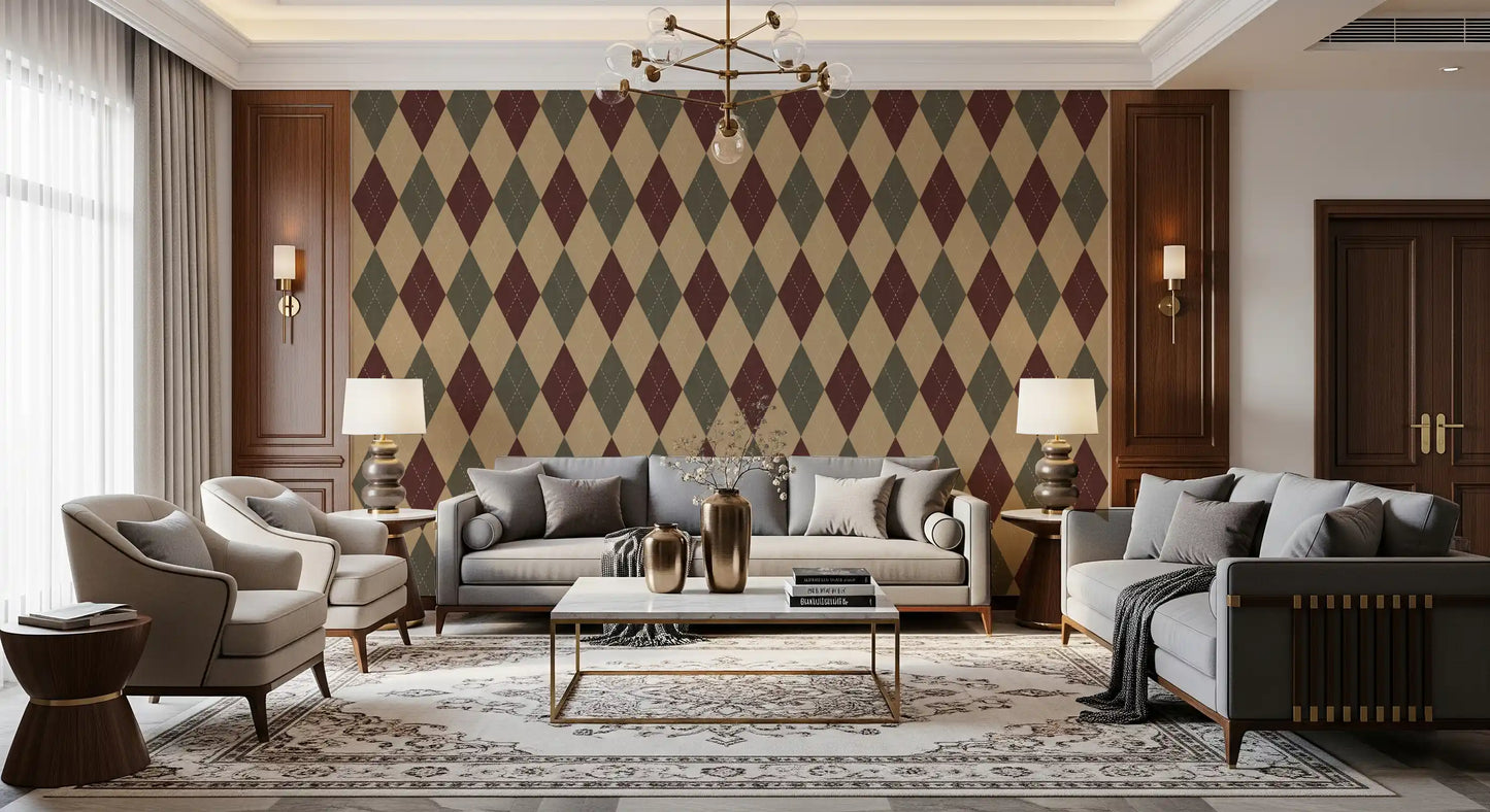 Winter Heritage - Argyle Harlequin Geometric Timeless - Rich Warm Tones Wallpaper⁠