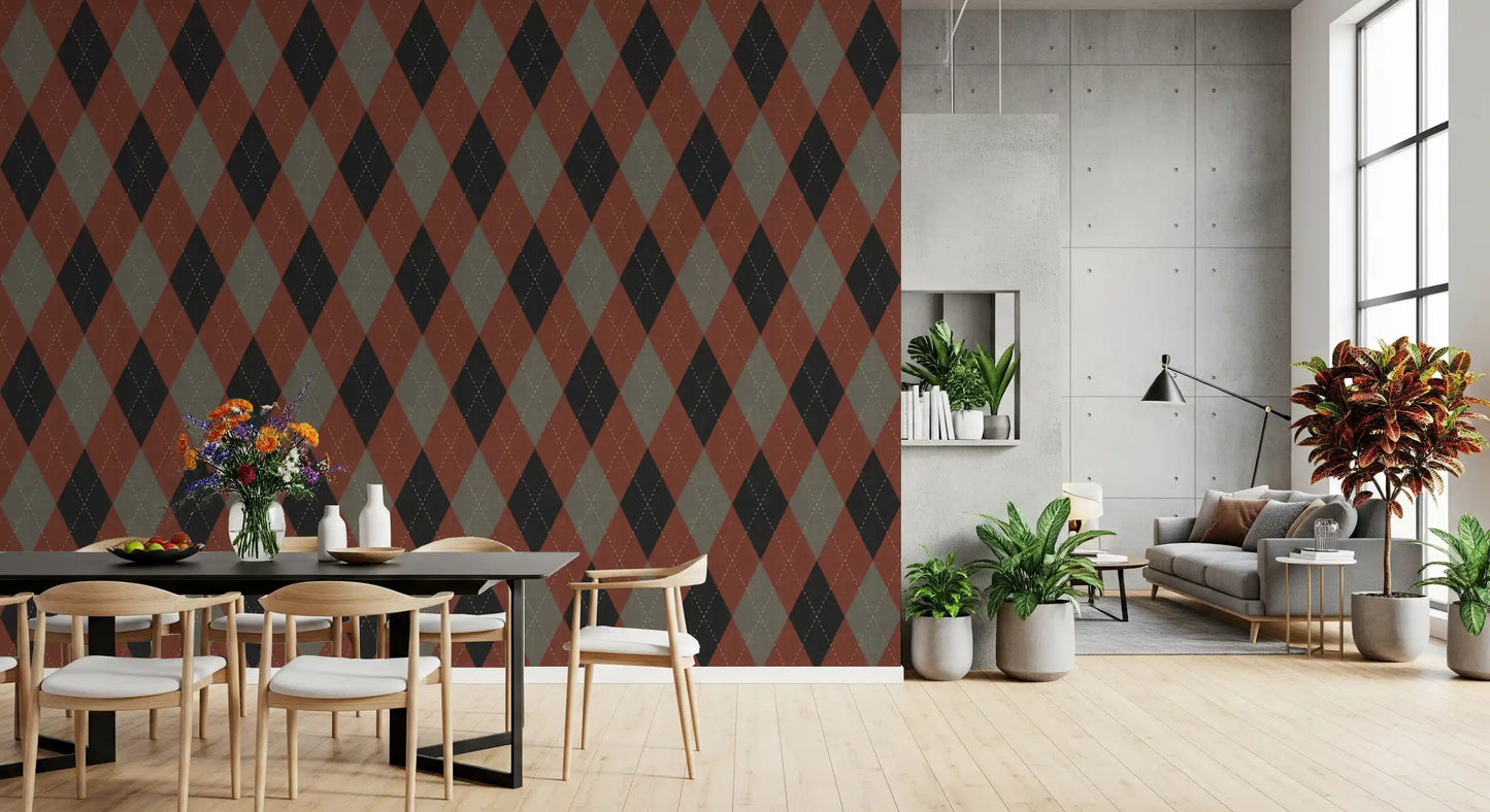 Winter Heritage - Argyle Harlequin Classic Diamond - Deep Bold Shade Wallpaper⁠