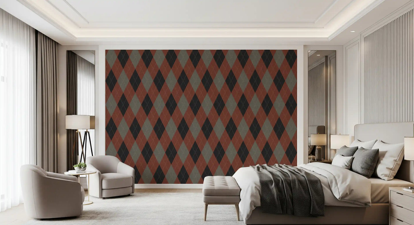 Winter Heritage - Argyle Harlequin Classic Diamond - Deep Bold Shade Wallpaper⁠