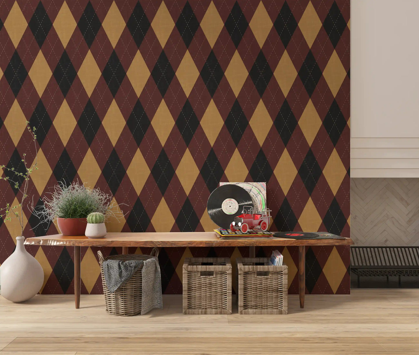 Winter Heritage - Argyle Harlequin Classic Diamond - Dark Moody Mix Wallpaper⁠