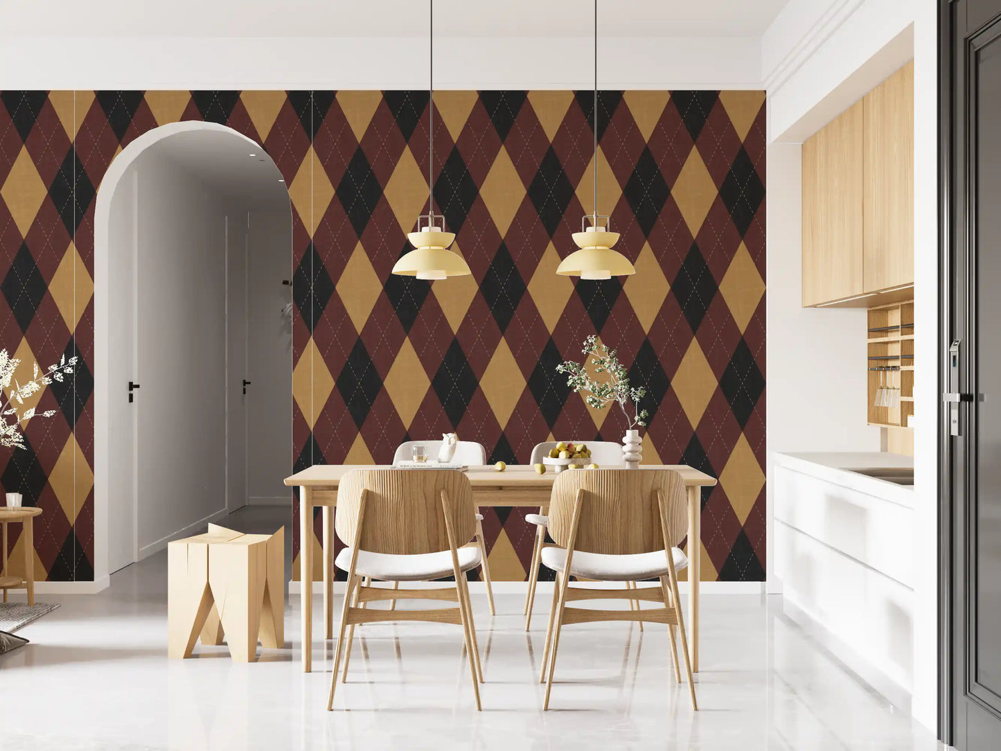 Winter Heritage - Argyle Harlequin Classic Diamond - Dark Moody Mix Wallpaper⁠