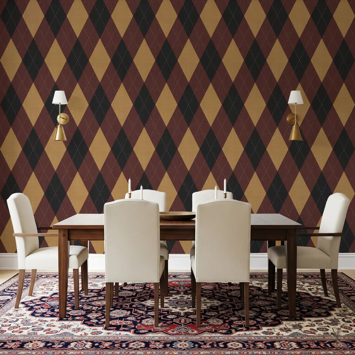 Winter Heritage - Argyle Harlequin Classic Diamond - Dark Moody Mix Wallpaper⁠