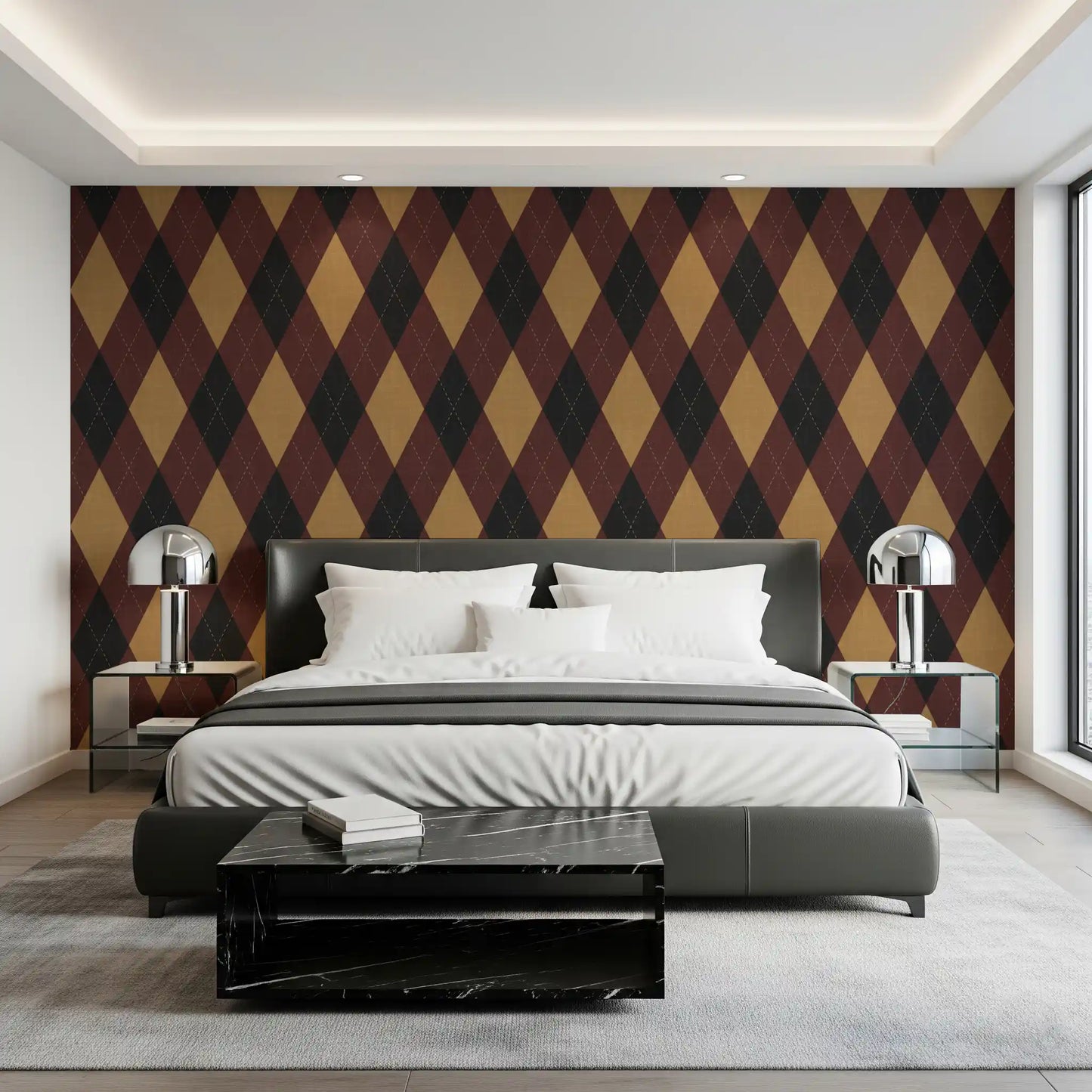 Winter Heritage - Argyle Harlequin Classic Diamond - Dark Moody Mix Wallpaper⁠