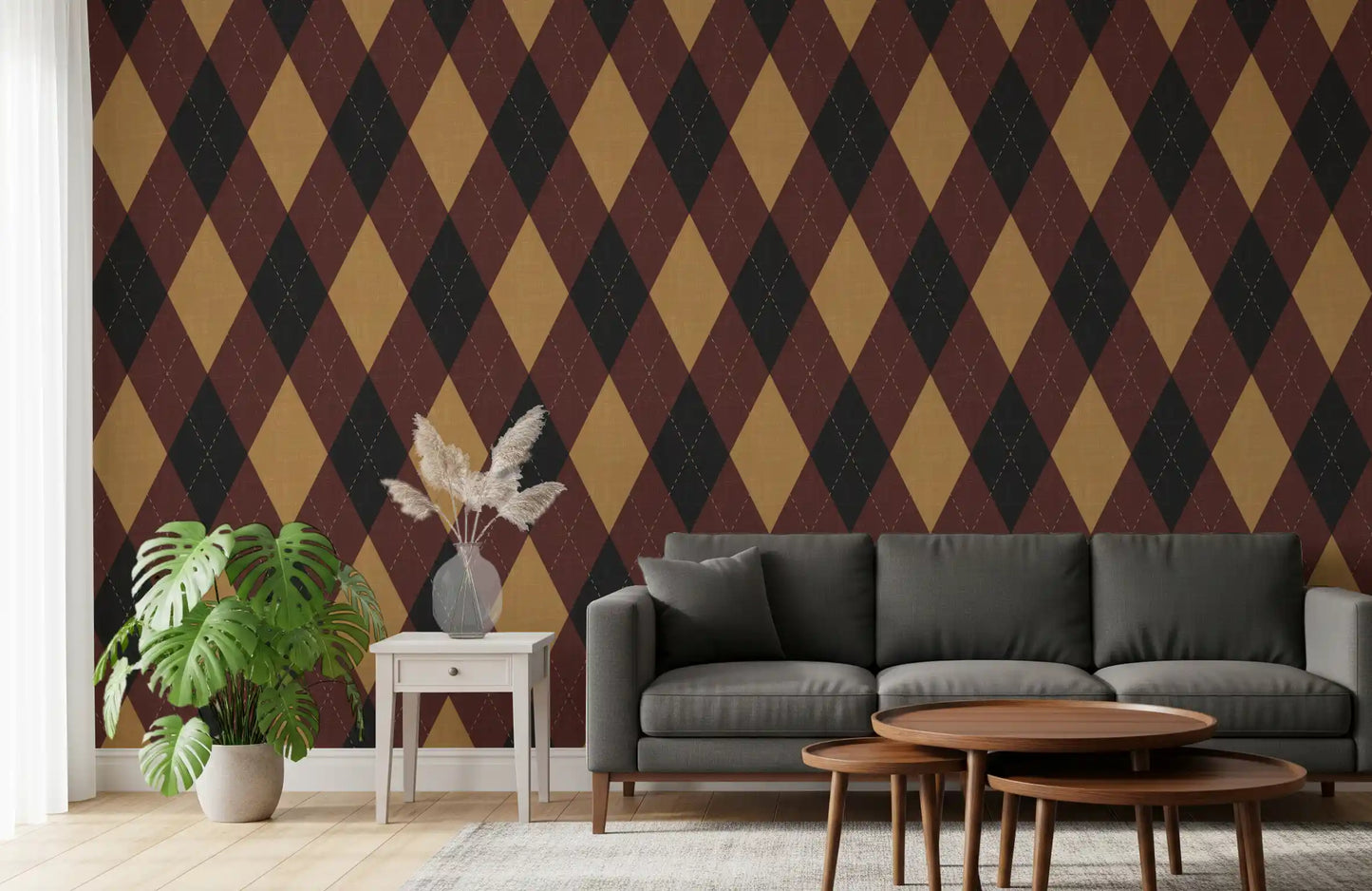 Winter Heritage - Argyle Harlequin Classic Diamond - Dark Moody Mix Wallpaper⁠