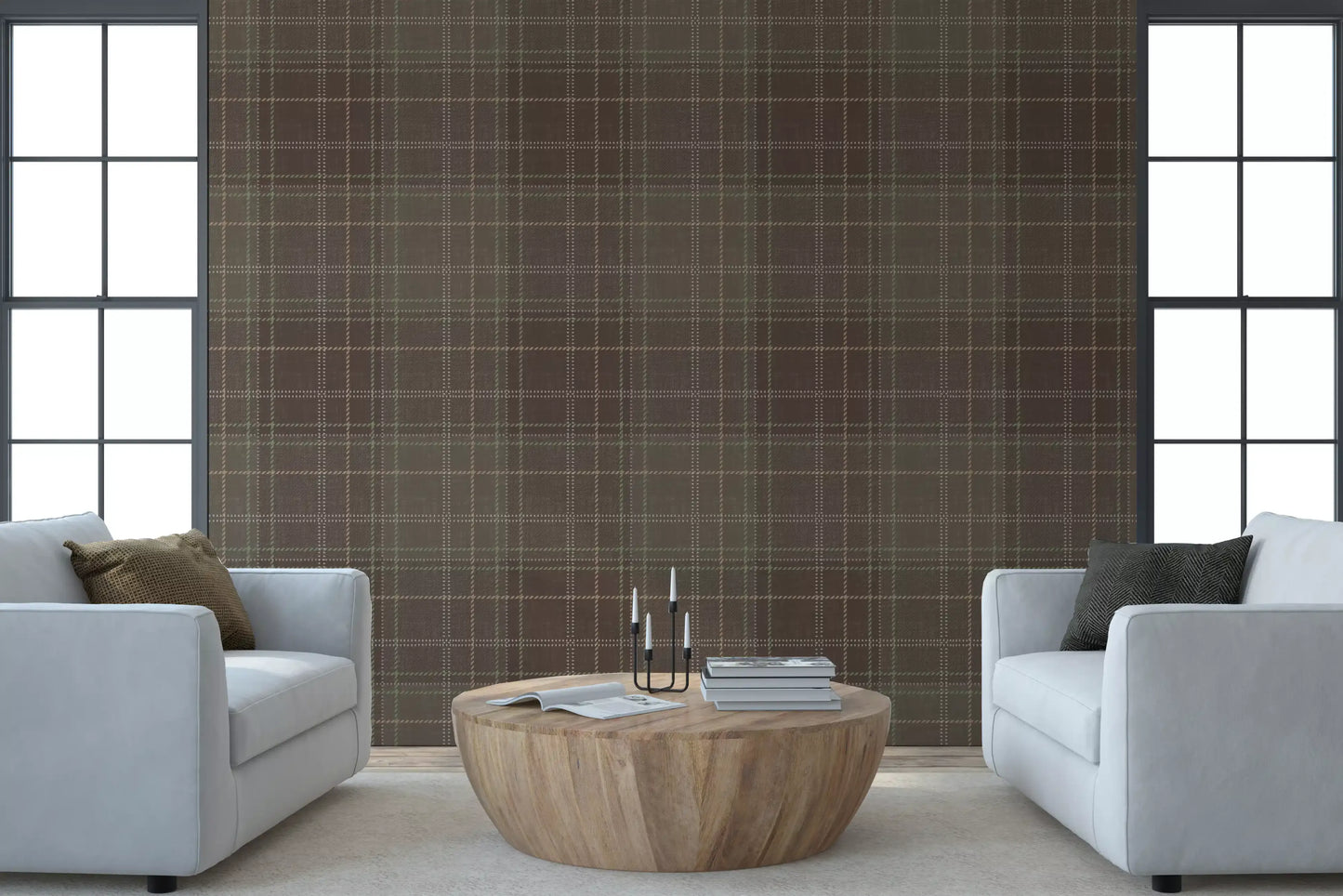 Winter Heritage - Tartan Checkerboard Plaid Block - Soft Taupe Blend Wallpaper⁠