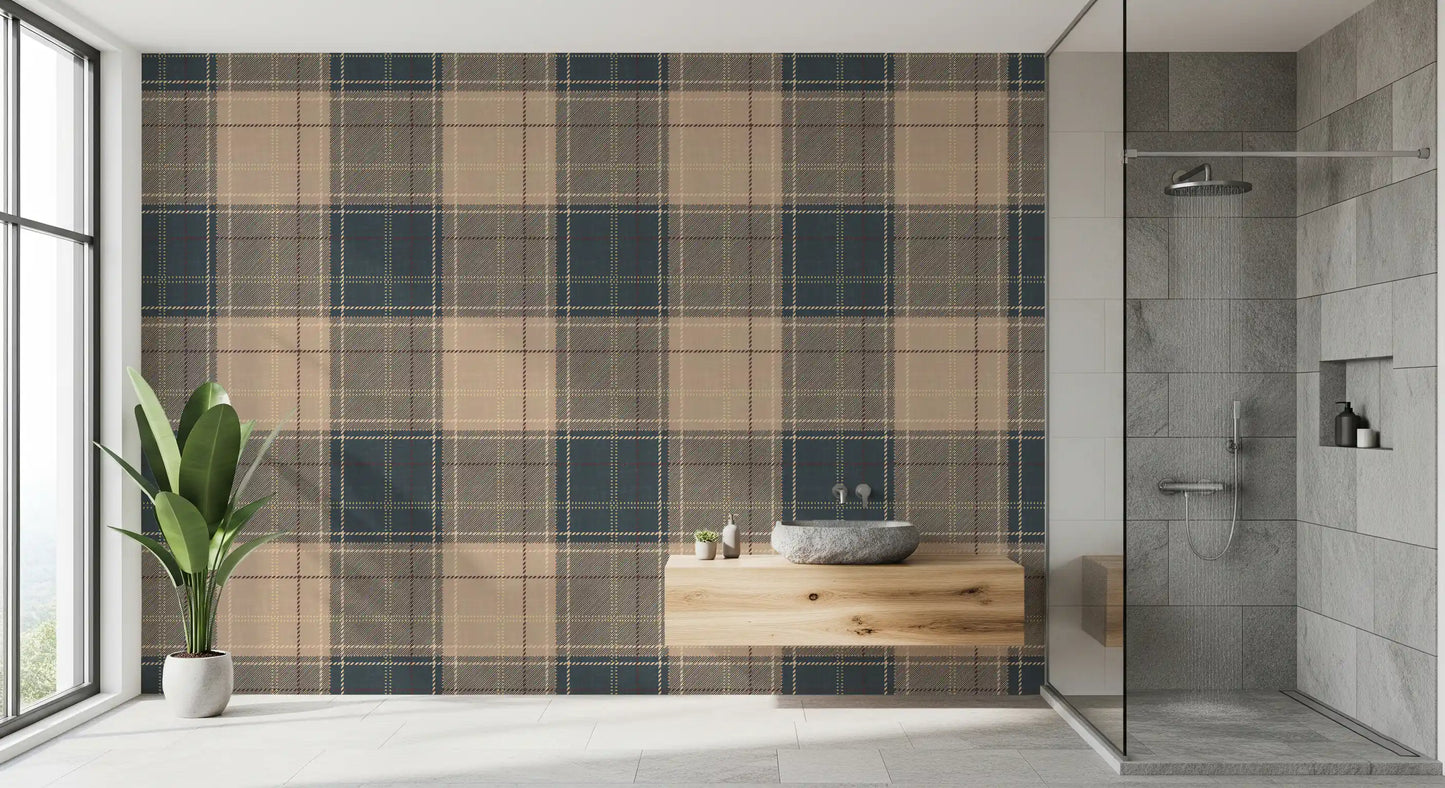 Winter Heritage - Tartan Checkerboard Plaid Block - Crisp Indigo Tint Wallpaper⁠