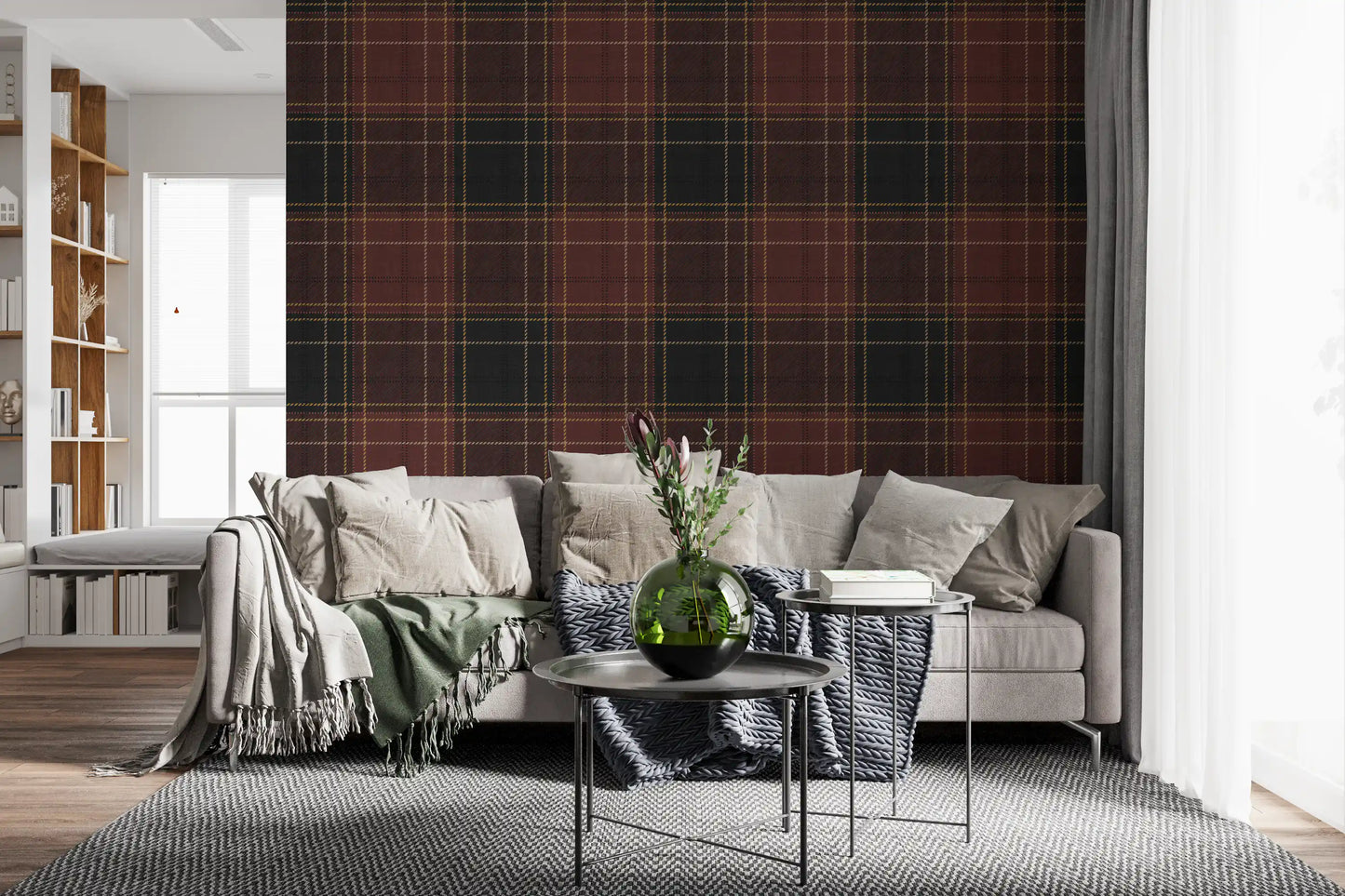 Winter Heritage - Tartan Checkerboard Plaid Block - Dark Moody Tone Wallpaper⁠