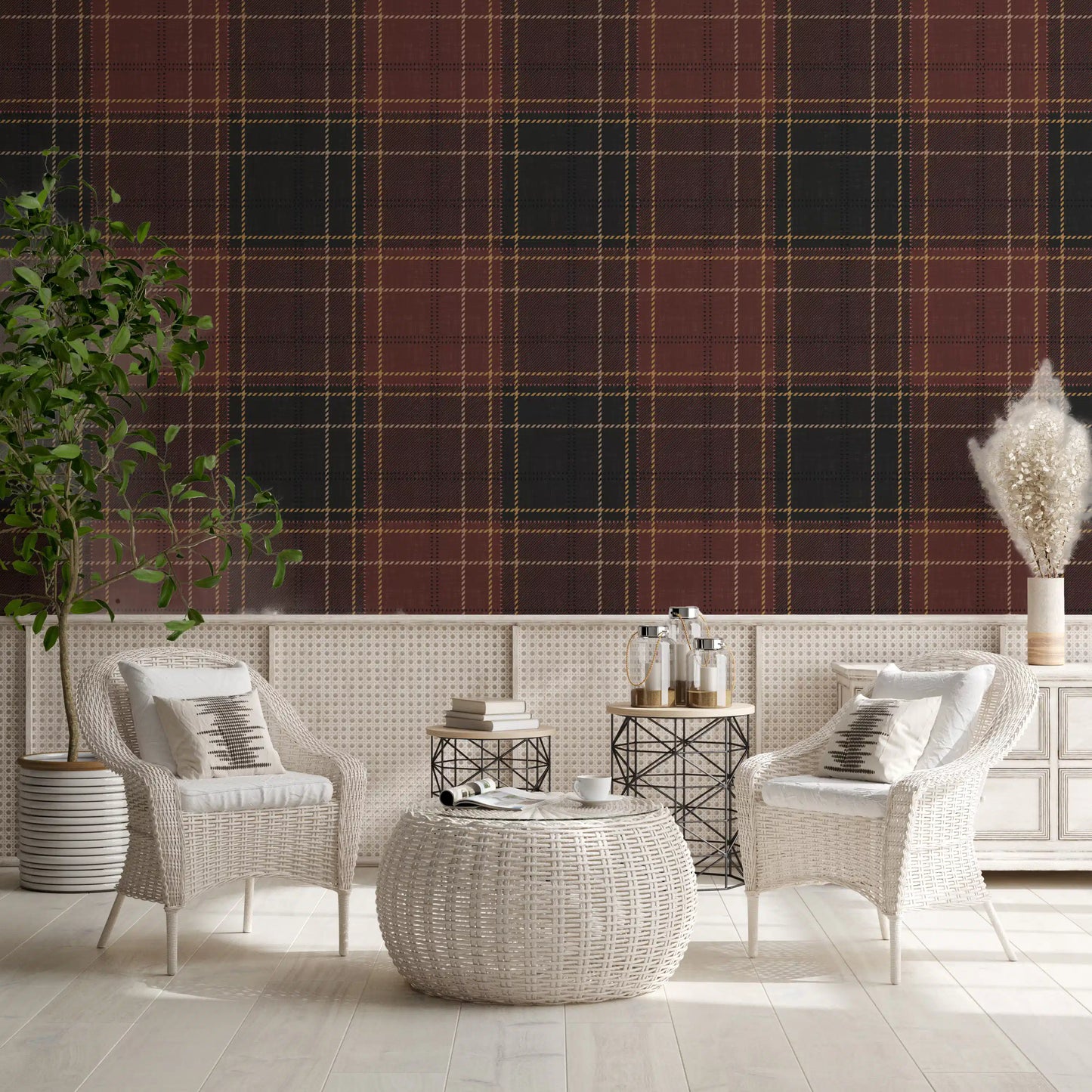 Winter Heritage - Tartan Checkerboard Plaid Block - Dark Moody Tone Wallpaper⁠