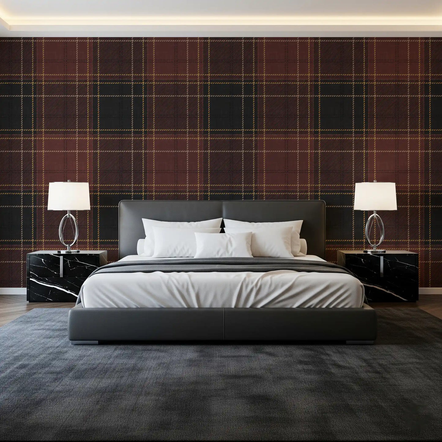 Winter Heritage - Tartan Checkerboard Plaid Block - Dark Moody Tone Wallpaper⁠
