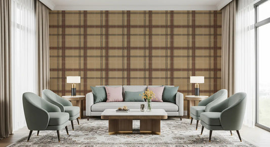 Winter Heritage - Windowpane Tartan Plaid Check - Warm Earth Shade Wallpaper⁠