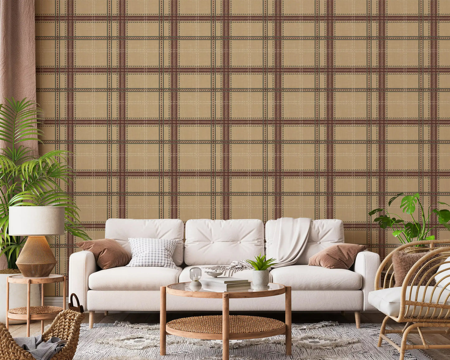 Winter Heritage - Windowpane Tartan Plaid Check - Warm Earth Shade Wallpaper⁠