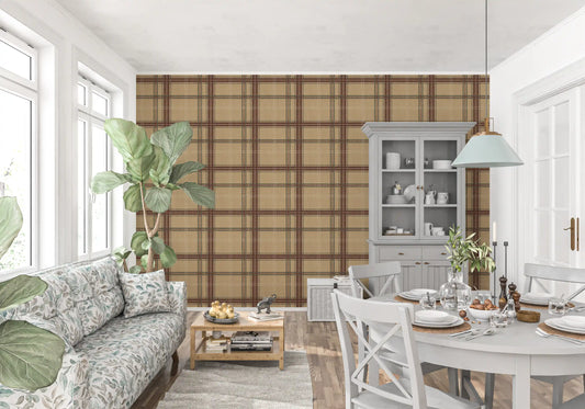 Winter Heritage - Windowpane Tartan Plaid Check - Warm Earth Shade Wallpaper⁠