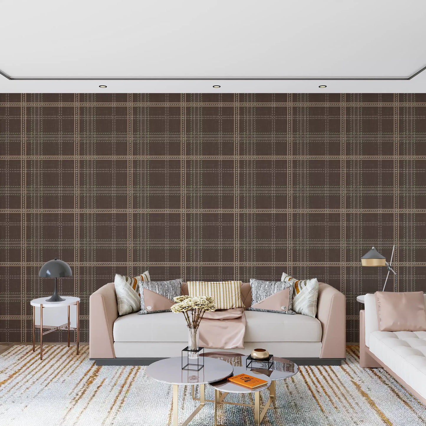 Winter Heritage - Windowpane Tartan Plaid Check - Soft Taupe Blend Wallpaper⁠