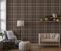 Winter Heritage - Windowpane Tartan Plaid Check - Soft Taupe Blend Wallpaper⁠