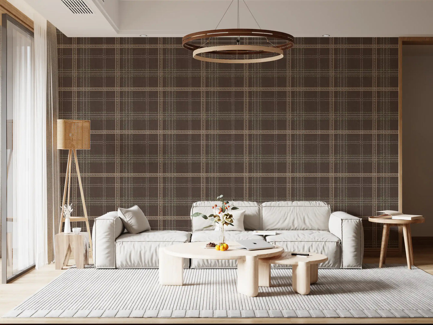 Winter Heritage - Windowpane Tartan Plaid Check - Soft Taupe Blend Wallpaper⁠