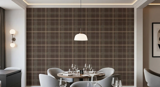 Winter Heritage - Windowpane Tartan Plaid Check - Soft Taupe Blend Wallpaper⁠
